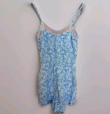 Hollister Blue  White Floral Short Playsuit Adjustable Straps Lined  Size XS