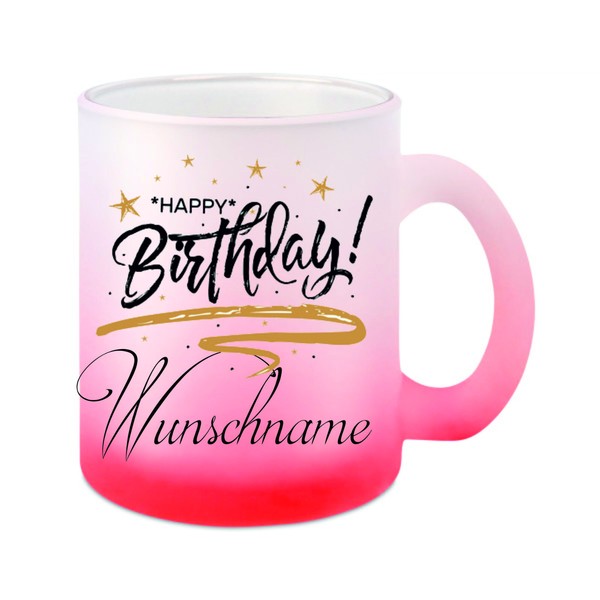 "Glas-Tasse Weiß/Rot \" Happy Birthday Mit Wunschname \" Kaffeetasse"-image