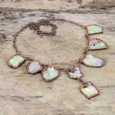 Abalone Shell Rough Copper Bestie Gift Electroformed Adjustable Necklace 18.0''