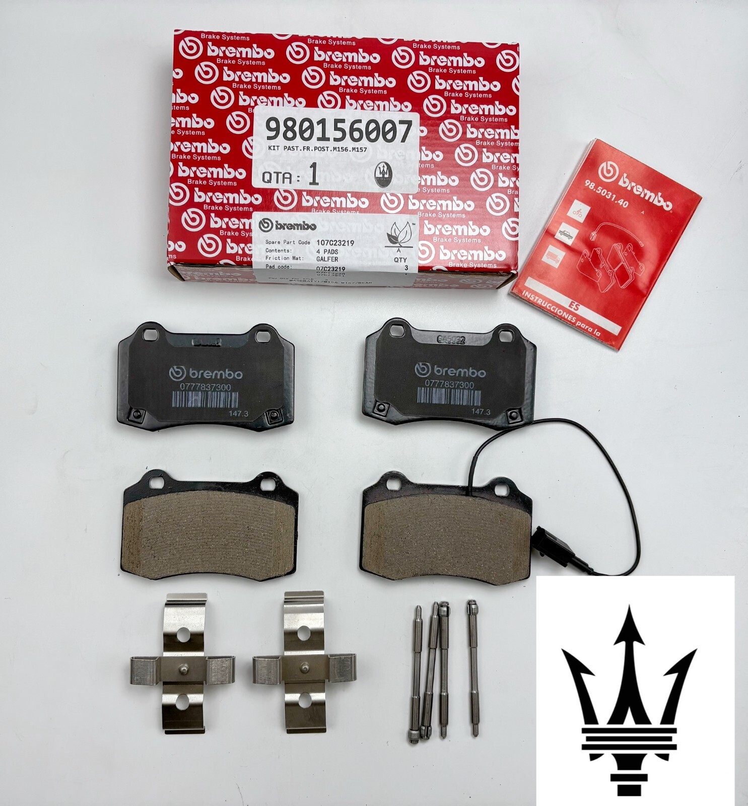 New MASERATI GHIBLI QUATTROPORTE REAR BRAKE PADS WITH SENSORS 980156007