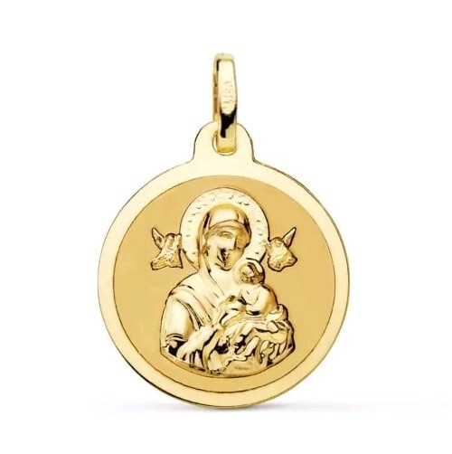 Colgante Oro 9k 375 mls. Medalla Virgen Del Perpetuo Socorro 18 MM 1,85 Gramos