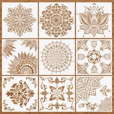 9 Pack(12X12 Inch) Large Mandala Stencils, Reusable Stencils for Painting Templa
