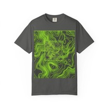 Neon Green Topographic T Shirt Graphic Tee Outdoor Trail Map Cool Design