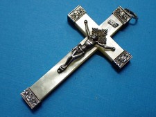 antico crocifisso MADRE di MONACHE DI PERLE / / ARGENTO / rose / datato 1891