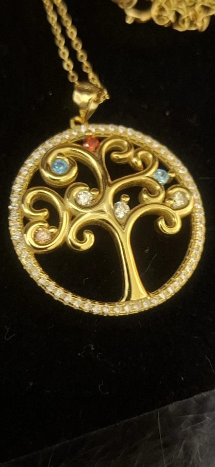 Top Schicker🌟 Lebensbaum 🌟 mit Kette 925 Silber Verg. Mit Multi Zirkon Neu - Bild 2 von 4