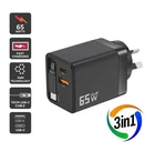 65W GaN Fast Charger with USB-C Cable, USB C USB A Port Wall Plug Power Adapter