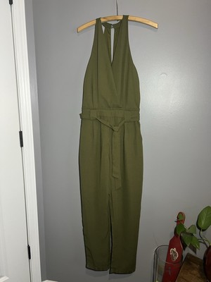 Women s Lulus Olive Green In The City  Surplice  Sleeveless Jumpsuit NWT Size Xs