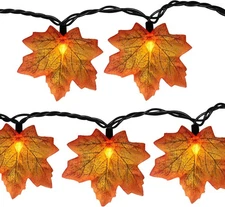 GOOTHY Fall Decor Orange Maple Leaf String Lights Plug in, 13.6Ft 