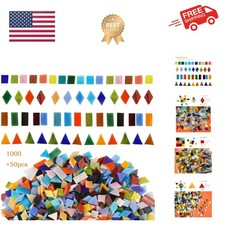 1050 Pieces Mixed Shapes Glass Mosaic Tiles for Crafts, Colorful Stained Glas...