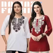 Stylish Embroidered Rayon Short Kurti Combo for Women Pack of 2 
