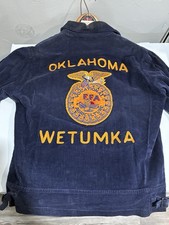 Vintage 1970s Oklahoma FFA Jacket Size 36 M Blue Corduroy Chainstitch Used