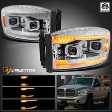 Fits 2006-2009 Dodge Ram 1500 2500 3500 Projector Headlights Amber Led Drl