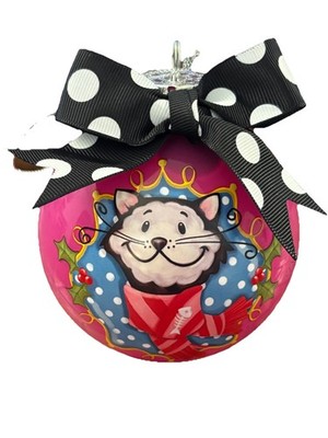 5 Inch I Came.. I Purred.. I Conquered Cat Purple Glass Christmas Ornament