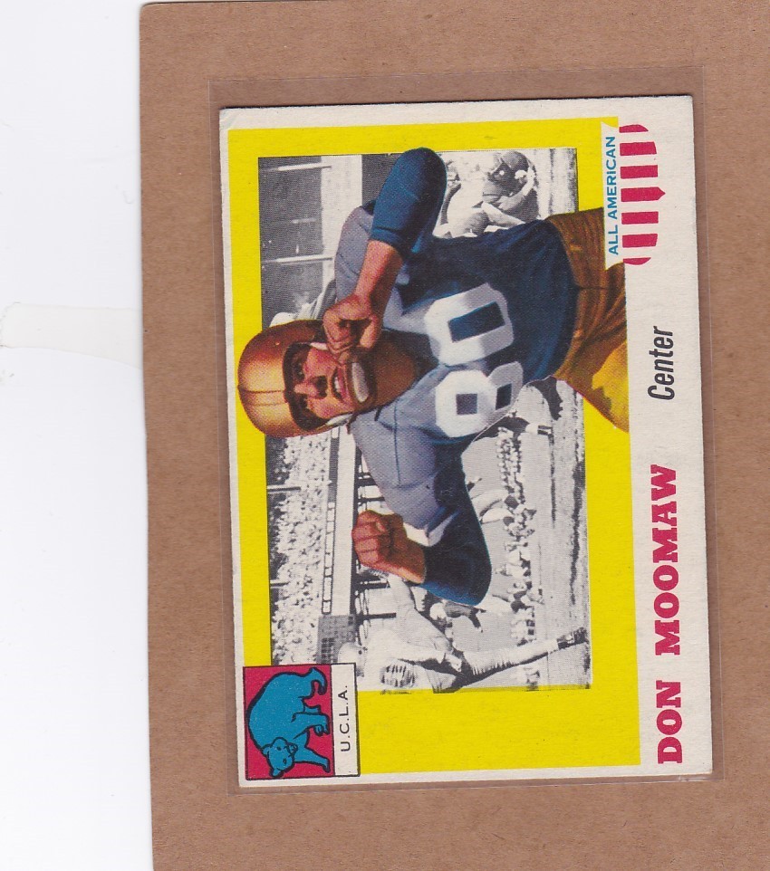 Don Moomaw #40 Football Cards 1955 Topps All American trading card — raw and PSA graded price guide