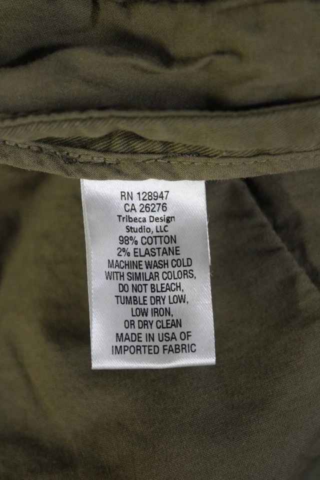Pantalones chinos Nili Lotan para mujer verde militar botones algodón elástico talla 10 Foto 4 de 4