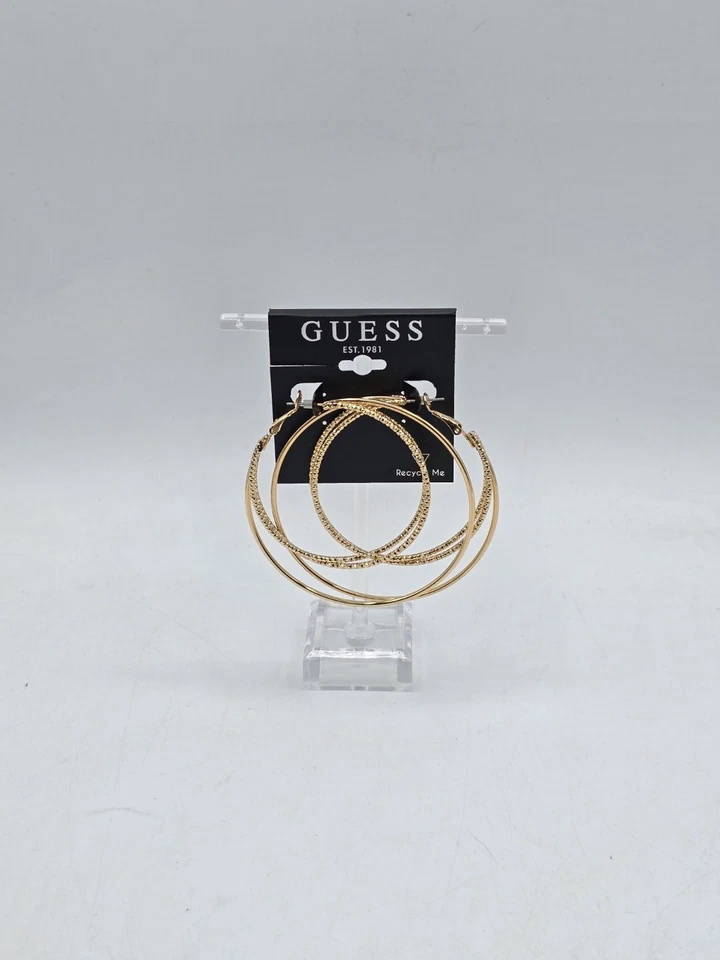 Guess золотистый большой обруч серьги с текстурированным акцентом новый с Ярлыками Рекомендуемая розничная цена производителя $25 - Изображение 2 из 4