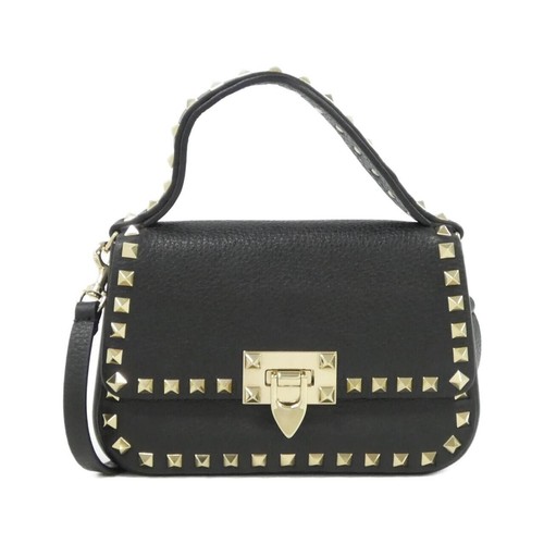 VALENTINO GARAVANI Women Rockstud 2way Shoulder Hand Bag Leather Black Gold