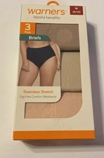 3PK Womens Warners Briefs 6 MEDIUM Blissful Benefits Panties NYLON Stretch NEW
