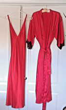 Vtg FREDRICKS OF HOLLYWOOD 2PC NIGHTGOWN Peignoir Set satin robe gown sz L