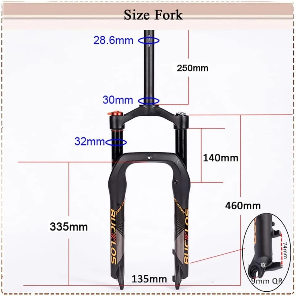 BUCKLOS 20*4.0" Fat ElectricBike MTB Suspension Fork 140mm Air Spring Snow Forks - Image 4 of 4