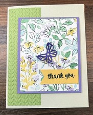 Stampin Up Card Kit Thank You Hand-Penned Lavender Butterfly - Makes 4 Cards