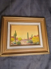Vintage Original Oil Small 5x7 Painting Southwester Desert Landscape Signed 