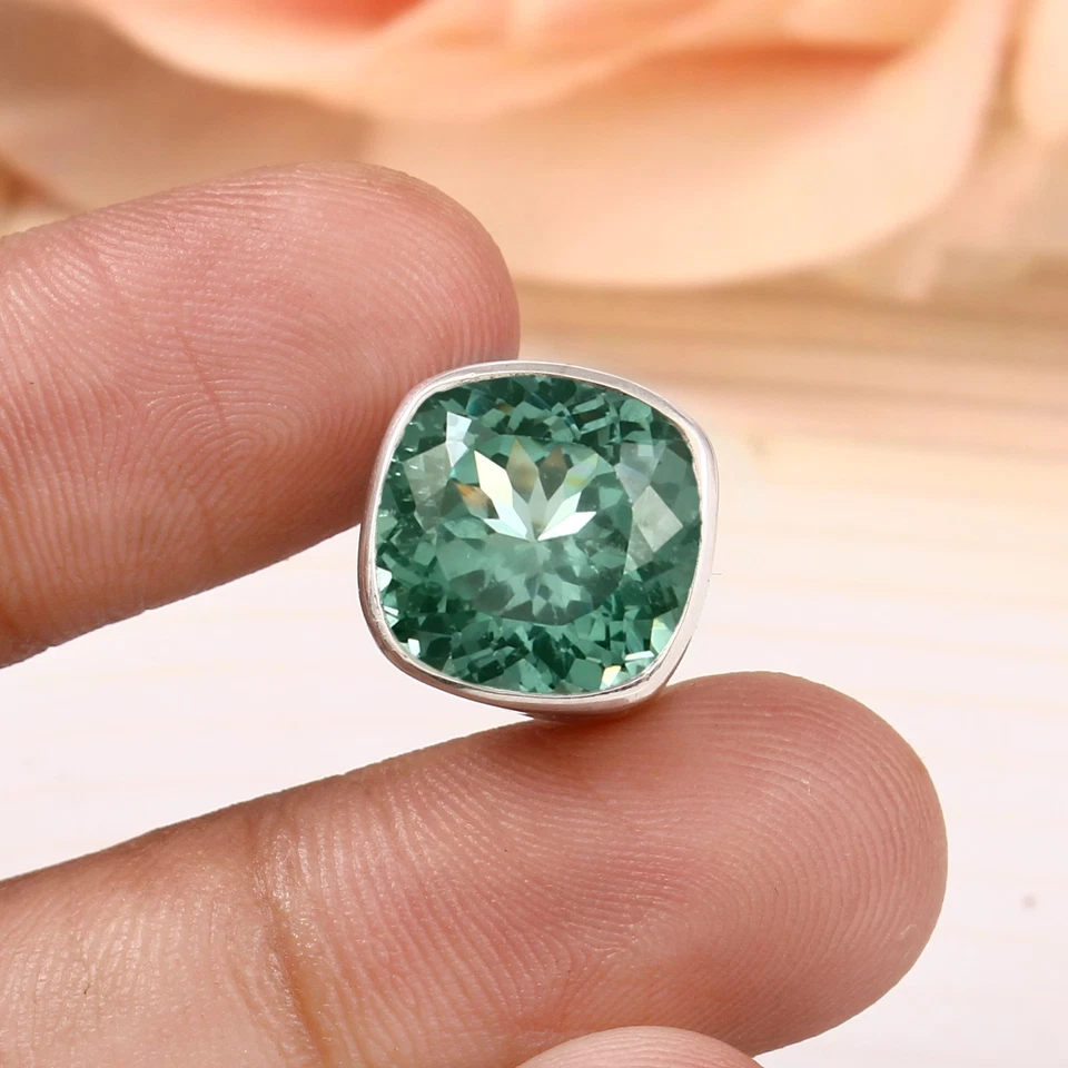 10x10 MM Verde Spinello Cuscino, 925 Pendente Argento Sterling, Agosto Del Mese - Immagine 3 di 4