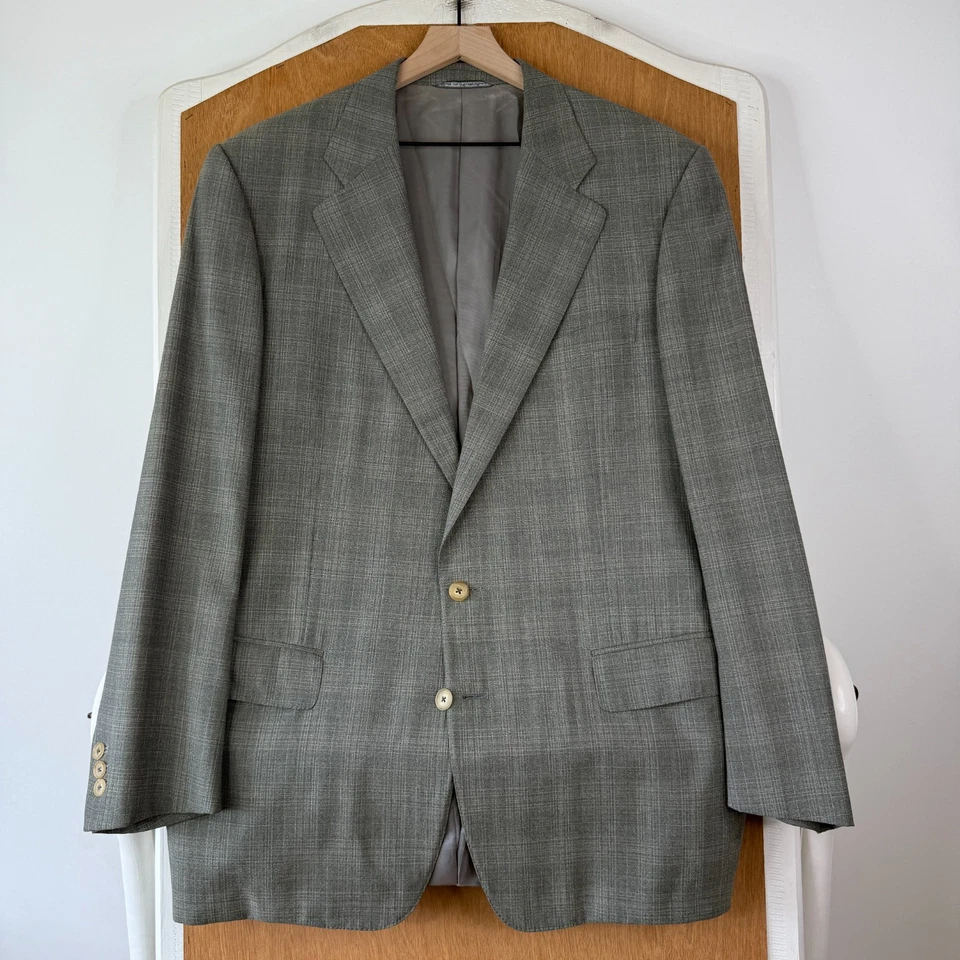 Ermenegildo Zegna Suit Mens 44L Green Checkered Plaid 2 Button Wool Canvas VTG - Image 2 of 4