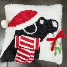 Christmas Dog Decorative Throw Pillow Black Labrador 12" - Winter Wonder Lane