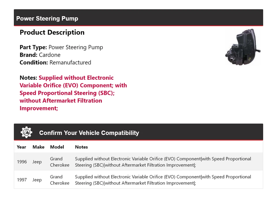 Bomba de dirección asistida Cardone para Jeep Grand Cherokee 1996-1997 Foto 2 de 4