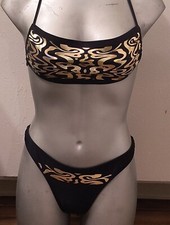 Holographic Black Gold Metallic Bikini Dance  Costume Competition Scrunch Butt