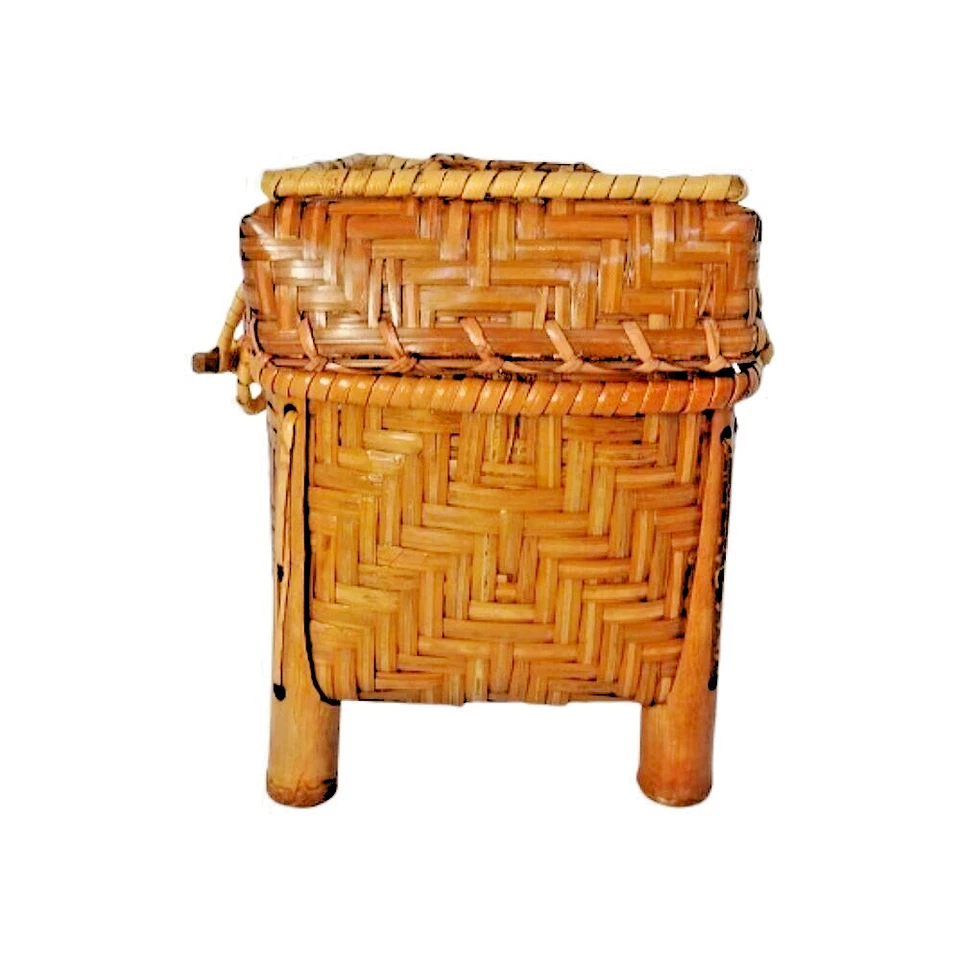 Caja de rollos de pañuelos hecha a mano teñida piel de bambú tiene patas forradas y tela en el interior x 1 pieza. Foto 4 de 4