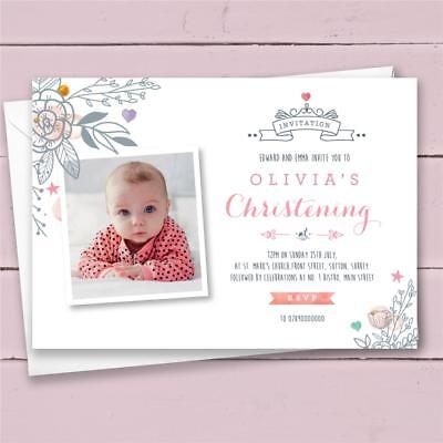 Personalised Pink Girl Christening Baptism Invites inc envelopes C50