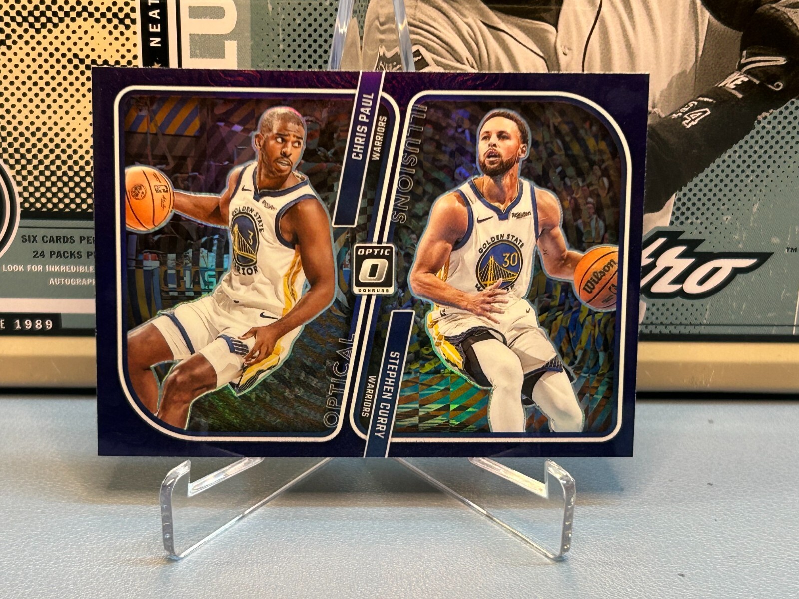 2023-24 Donruss Optic Optical Illusions Purple Prizm #5 Stephen Curry/Chris Paul