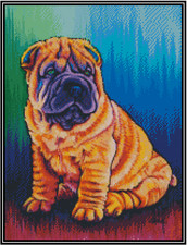 Colorful Chinese Shar-Pey Dog Counted Cross Stitch Chart No. 16-159 