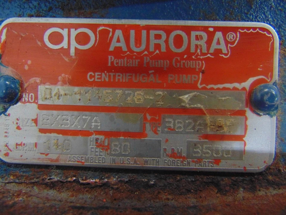 AP AURORA PENTAIR CENTRIFUGAL PUMP 04-1145726-2, 382A-BF, 3500RPM, GPM140, 3X3X7 - Image 2 of 4