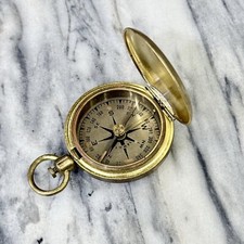 Vintage WWII Brass Pocket Compass Handheld Field Gear Schwab