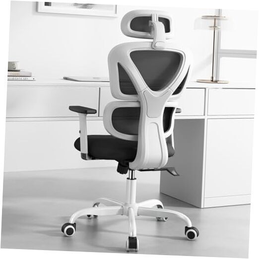 Ergonomic Office Chair, High Back Mesh Desk Chair with White 2D Armrests-image