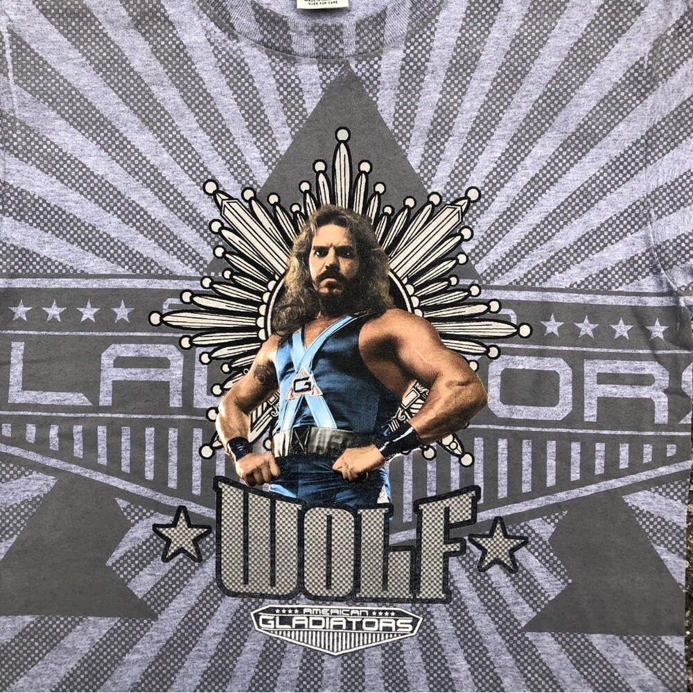 Vtg American Gladiators “Wolf” TV Promo Gray Tee Size Youth Large