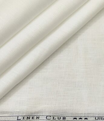 Linen Club Mens Linen Unstitched Shirt Fabric (White) (Stitching Available) 
