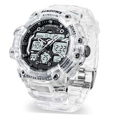 Mens Watch for Men Digital Sports Watch,7 Color LED Light A-Transparent White