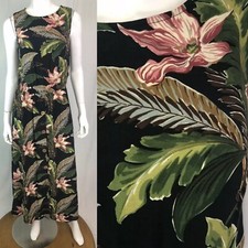 Vintage Hawaiian Earth Song Women's 4 Black Floral Button Up Maxi Flare Dress S