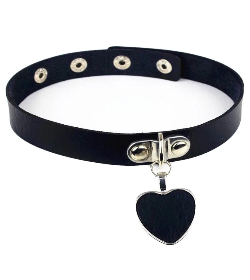 Aroncent Heart Leather Choker Necklace for Women Sweet Heart Adjustable  Goth Choker 12-16 Inches