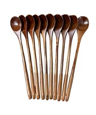 10 Pcs Long Wooden Spoon Tasting Spoons Mixing Honey Coffee Spoon Tasting Spoons