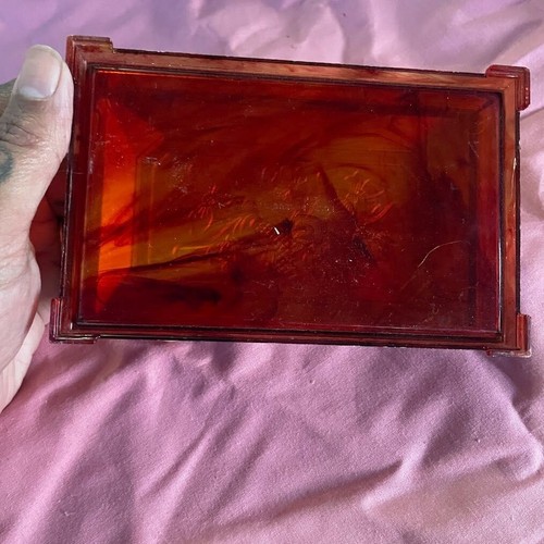 Cesta de flores romántica vintage años 50 FOSTA tapa dorada ámbar plástico baratija CAJA - Imagen 5 de 6