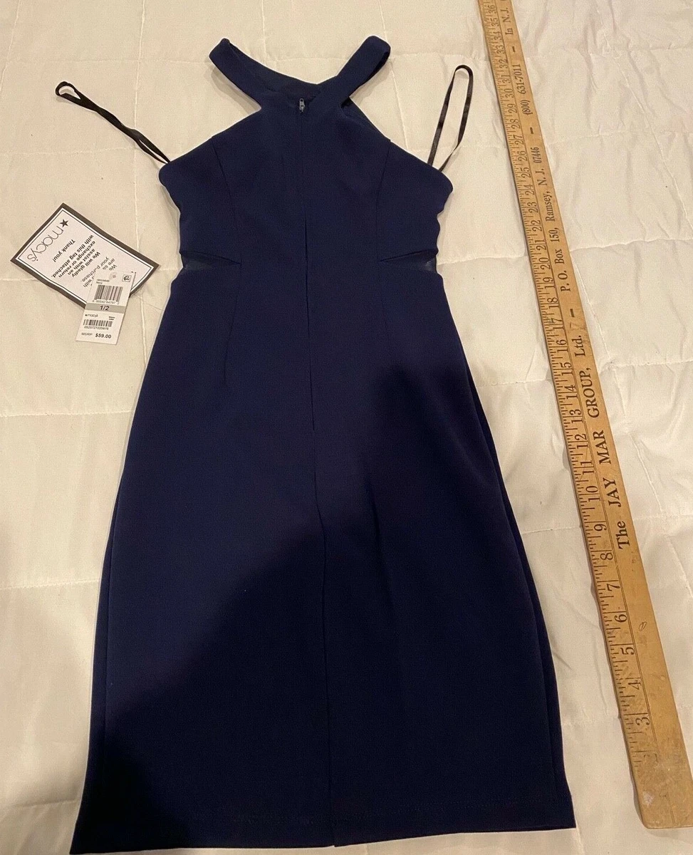 B Darlin Juniors Illusion Scuba Halter Navy Blue Dress Size 1 2