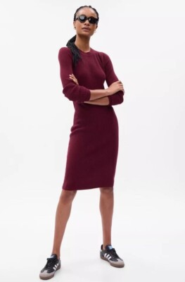 Gap CashSoft Midi Sweater Dress Deep Garnet Purple Size S