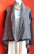 Ralya Black White Basket Weave Open Swing Sweater Sz L Shawl Collar Long Sleeve