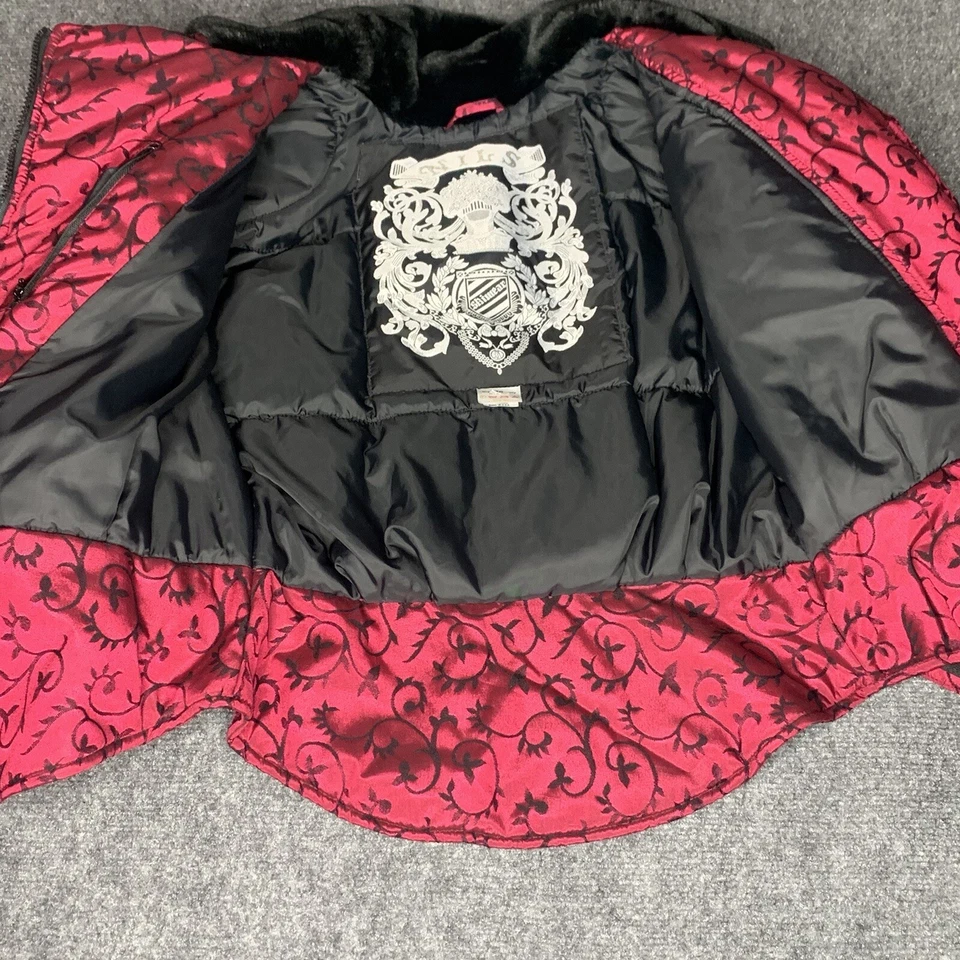 NILS 女式滑雪夹克外套腰带领闪亮红色人造毛皮 10 码二手状况完好! — 第 4/4 张图片