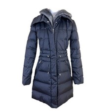 Laundry Shelli Segal Gray Down Faux Fur Cinch Waist Long Hood Puffer Coat Sizexs